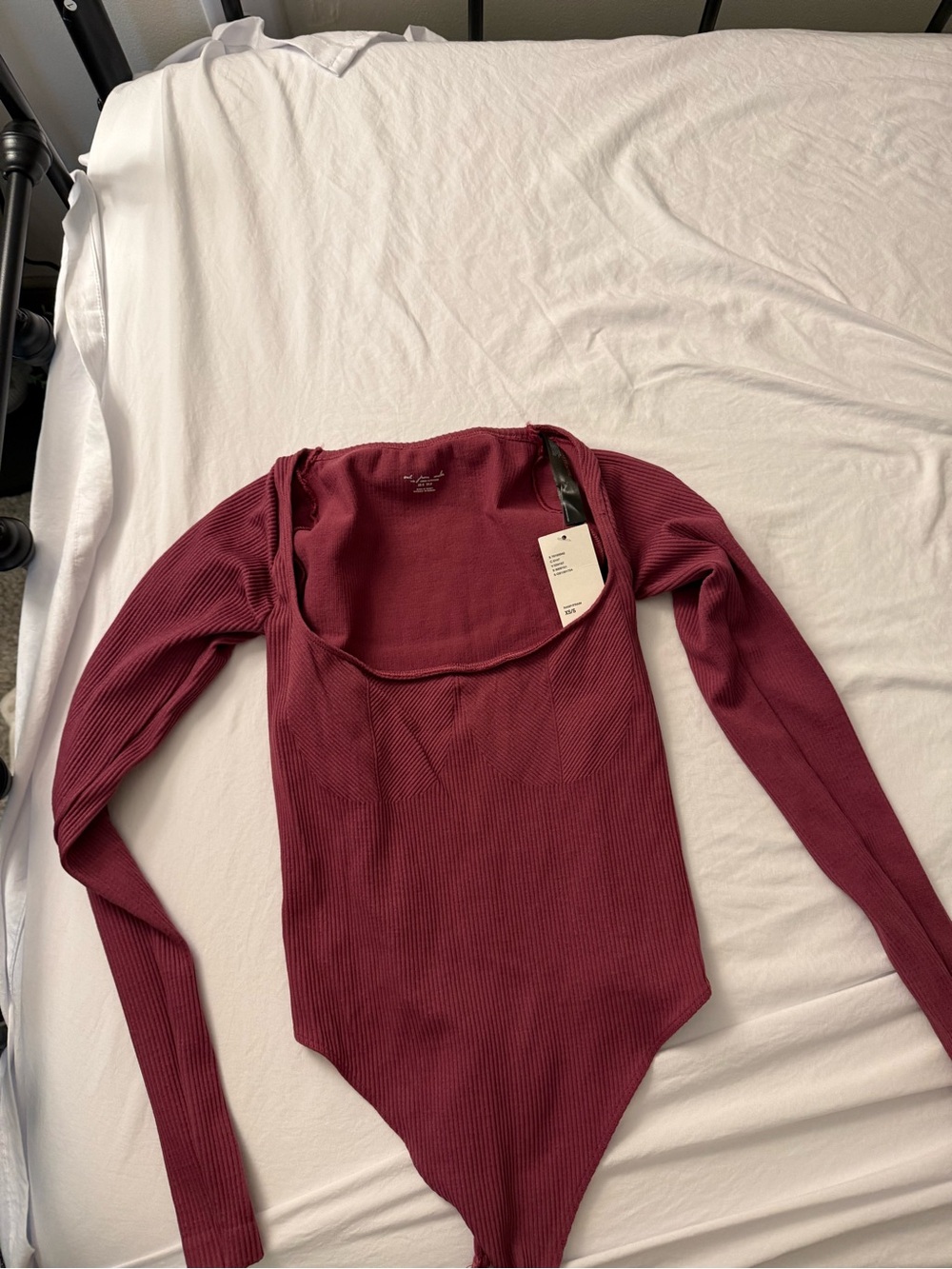Urban Outfitters Ribbed Long-Sleeve Bodysuit in Burgundy